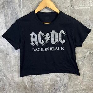 Vintage Black AC/DC cropped cotton tee Shirt Woman's Large  #rockon punk